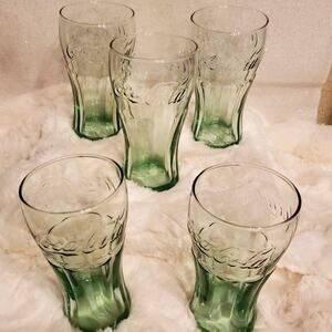 Libbey Coca-Cola Coke Green Tint Mini Drinkware Set of 5 Glasses Tumbler 6.25 OZ